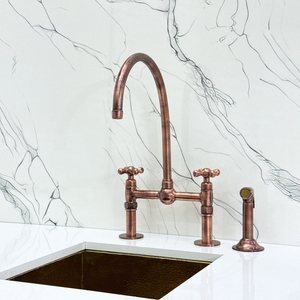 Antique Copper Bridge Kitchen Faucet with Cross Handles – Cavendish – alternate view 11