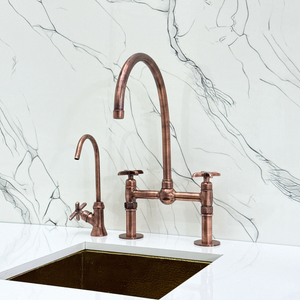 Antique Copper Bridge Kitchen Faucet with Cross Handles – Cavendish – alternate view 10