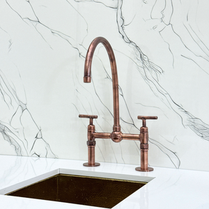 Antique Copper Bridge Kitchen Faucet with Lever Handles – Cavendish – alternate view 8