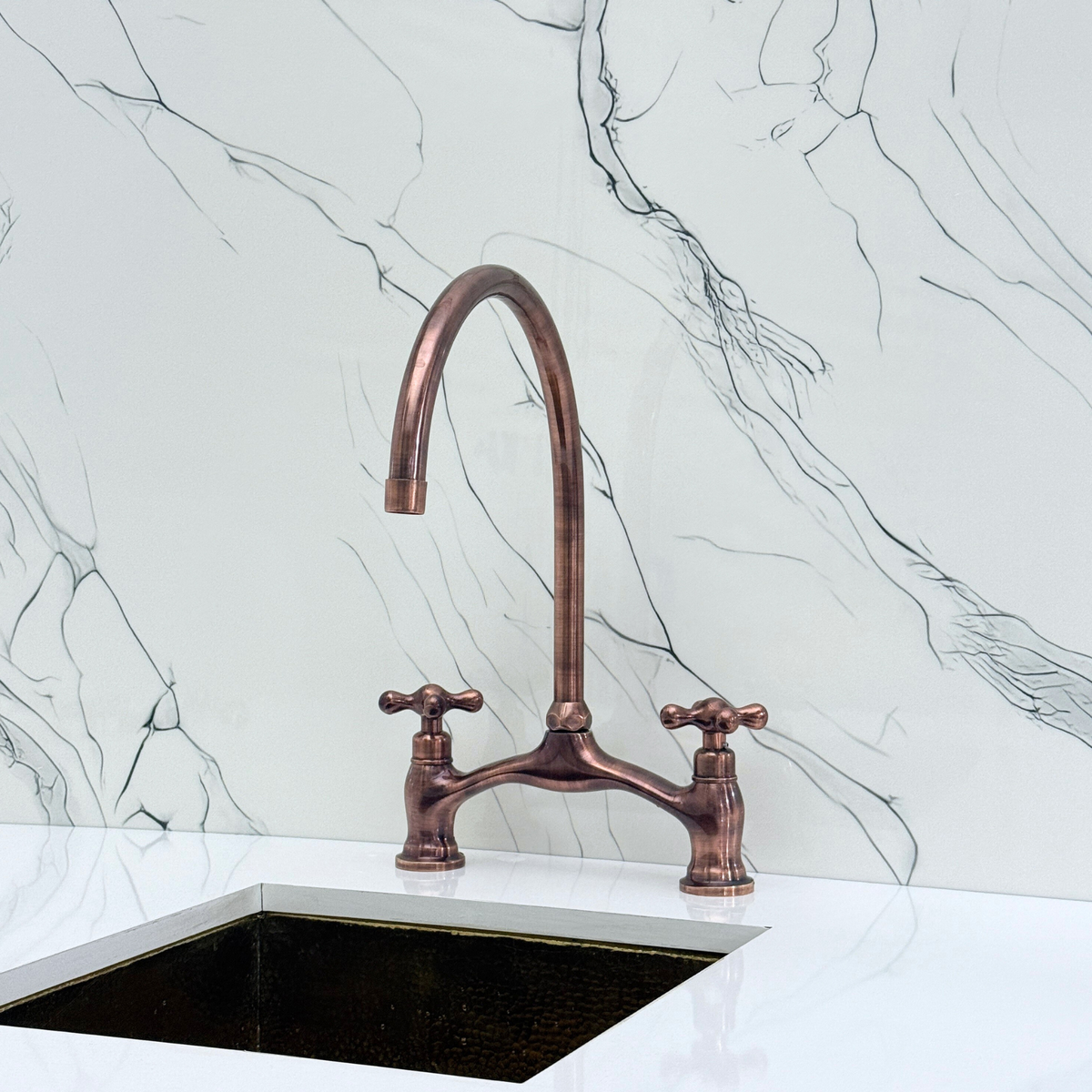 Antique Copper Bridge Kitchen Faucet with Cross Handles – Pembroke – alternate view 7