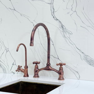 Antique Copper Bridge Kitchen Faucet with Cross Handles – Pembroke – alternate view 9