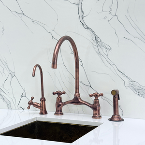 Antique Copper Bridge Kitchen Faucet with Cross Handles – Pembroke