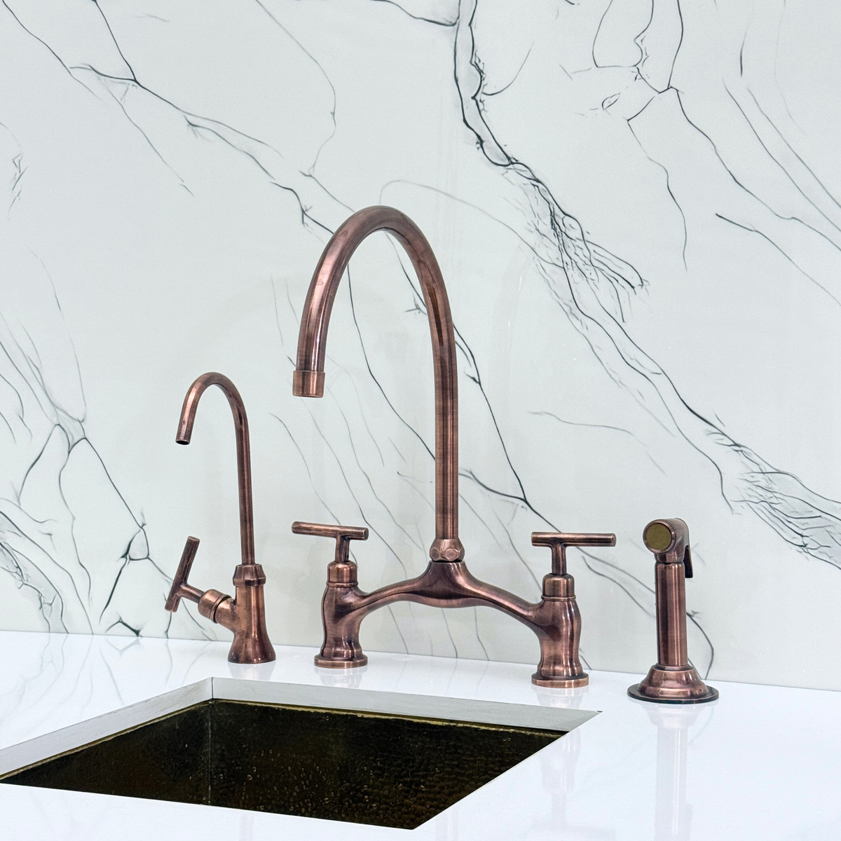 Antique Copper Bridge Kitchen Faucet with Lever Handles – Pembroke – alternate view 4