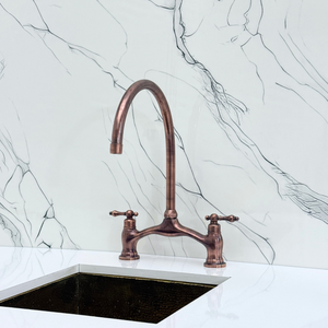 Antique Copper Bridge Kitchen Faucet with Lever Handles – Pembroke – alternate view 7