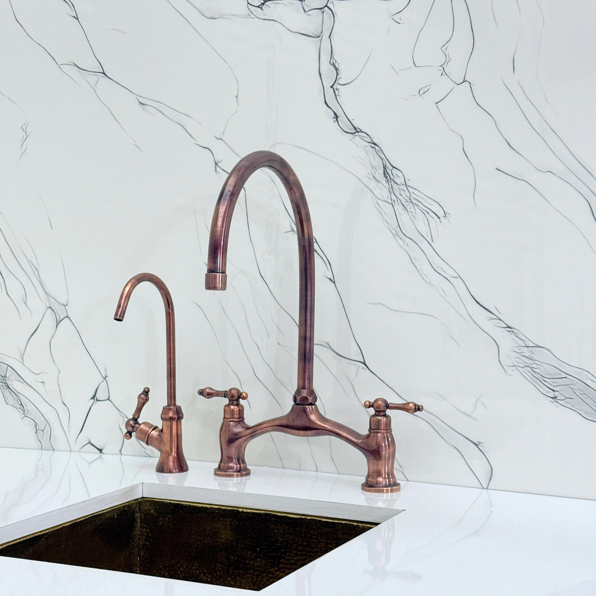 Antique Copper Bridge Kitchen Faucet with Lever Handles – Pembroke – alternate view 11