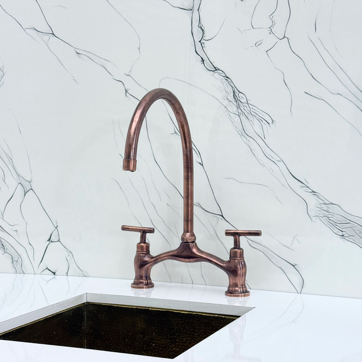 Antique Copper Bridge Kitchen Faucet with Lever Handles – Pembroke – alternate view 8
