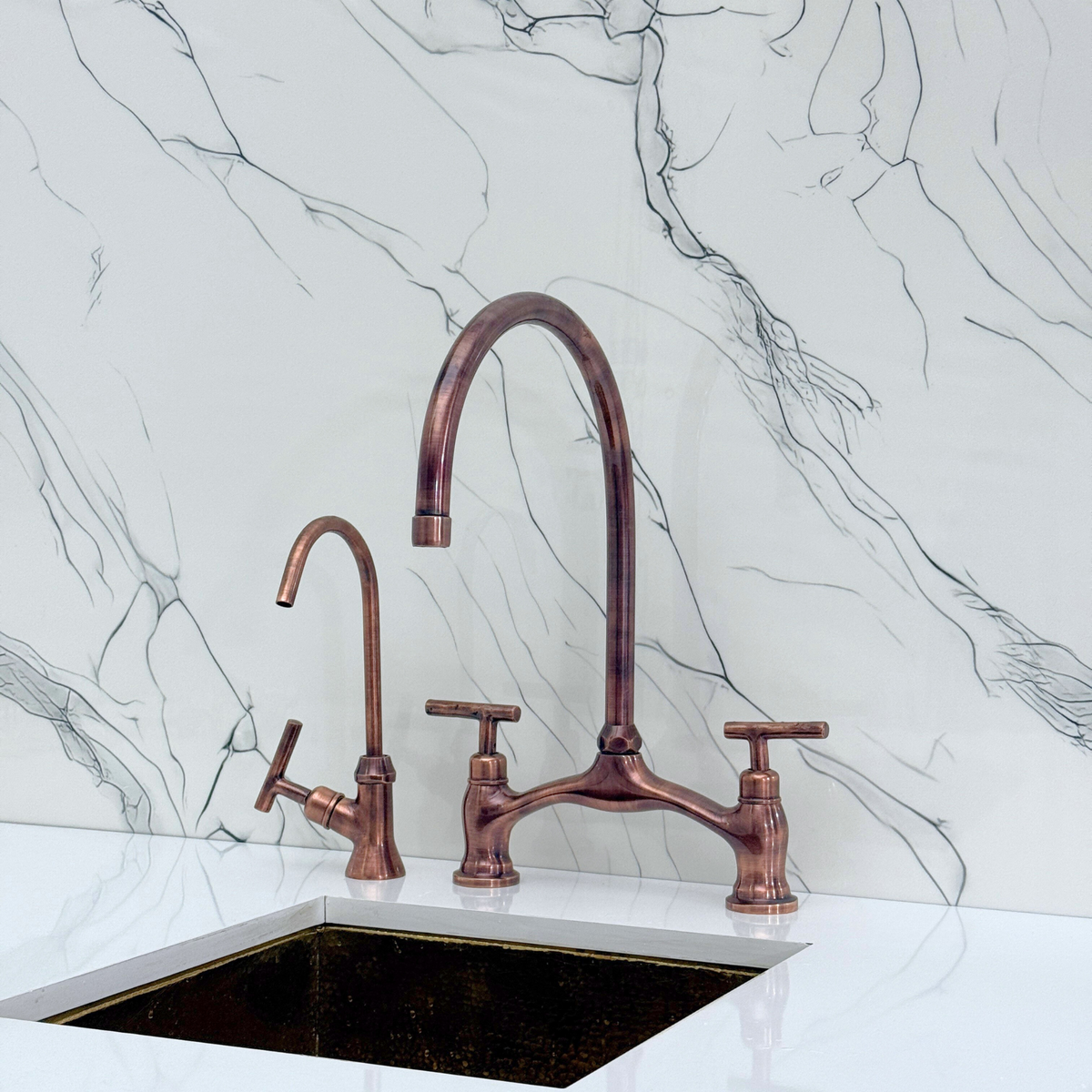 Antique Copper Bridge Kitchen Faucet with Lever Handles – Pembroke – alternate view 12
