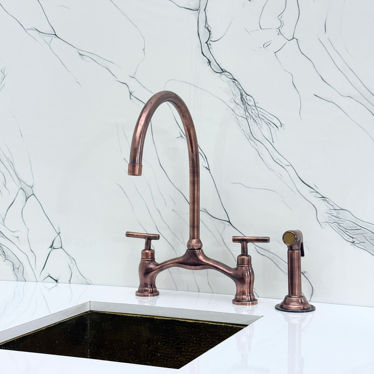 Antique Copper Bridge Kitchen Faucet with Lever Handles – Pembroke – alternate view 10