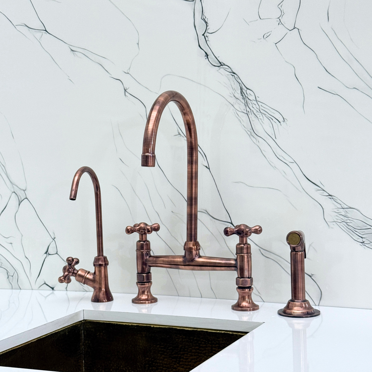 Antique Copper Bridge Kitchen Faucet with Cross Handles – Ravenscroft