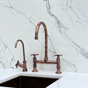 Antique Copper Bridge Kitchen Faucet with Cross Handles – Ravenscroft – alternate view 10