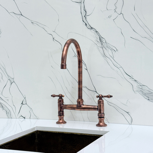 Antique Copper Bridge Kitchen Faucet with Lever Handles – Ravenscroft – alternate view 7