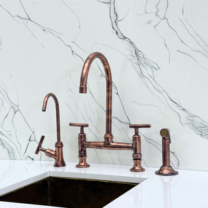 Antique Copper Bridge Kitchen Faucet with Lever Handles – Ravenscroft – alternate view 4