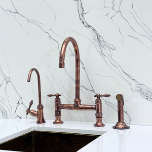 Antique Copper Bridge Kitchen Faucet with Lever Handles – Ravenscroft