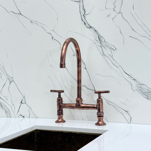 Antique Copper Bridge Kitchen Faucet with Lever Handles – Ravenscroft – alternate view 8
