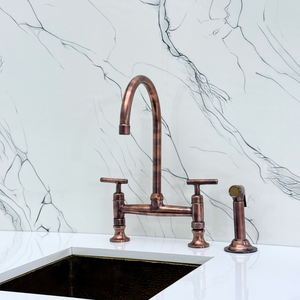 Antique Copper Bridge Kitchen Faucet with Lever Handles – Ravenscroft – alternate view 11