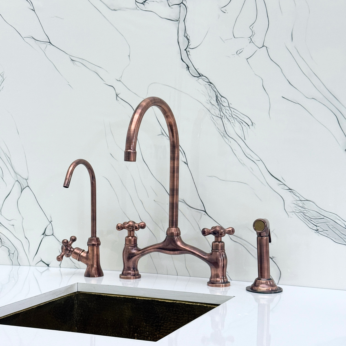 Antique Copper Bridge Kitchen Faucet with Cross Handles – Alderley