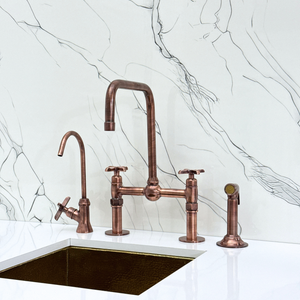Antique Copper Classic Bridge Kitchen Faucet with Cross Handles – Grosvenor – alternate view 4