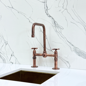 Antique Copper Classic Bridge Kitchen Faucet with Cross Handles – Grosvenor – alternate view 10