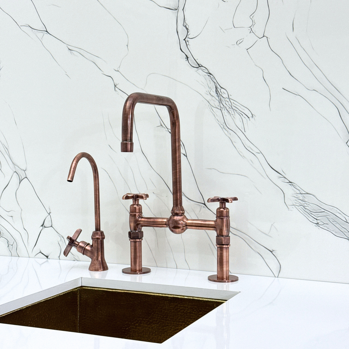 Antique Copper Classic Bridge Kitchen Faucet with Cross Handles – Grosvenor – alternate view 11
