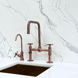 Antique Copper Classic Bridge Kitchen Faucet with Cross Handles – Grosvenor – alternate view 11
