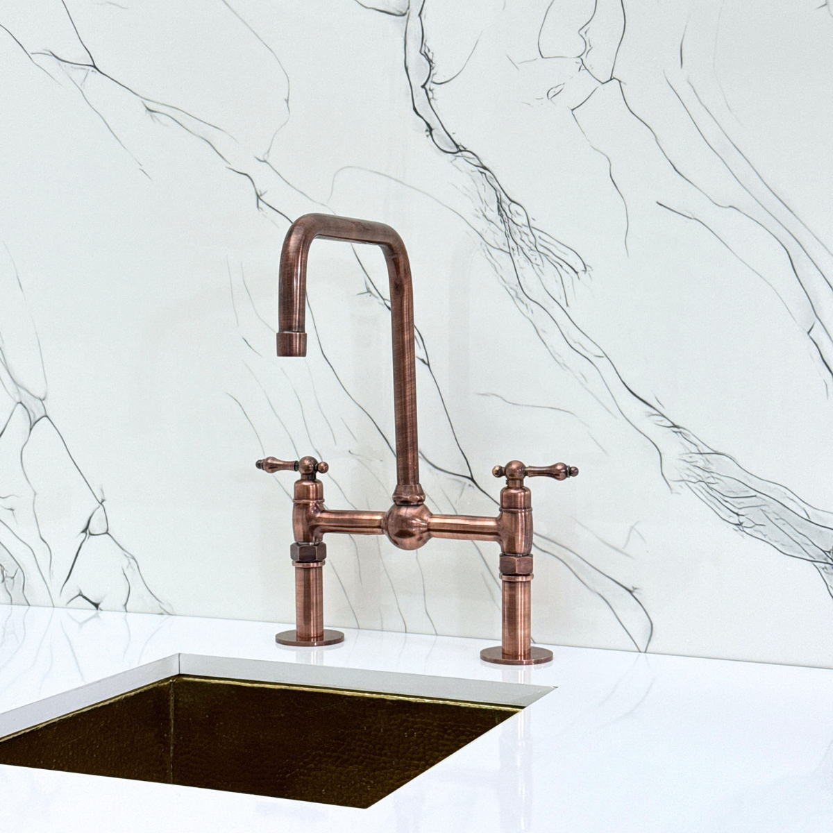 Antique Copper Classic Bridge Kitchen Faucet with Lever Handles – Grosvenor – alternate view 7