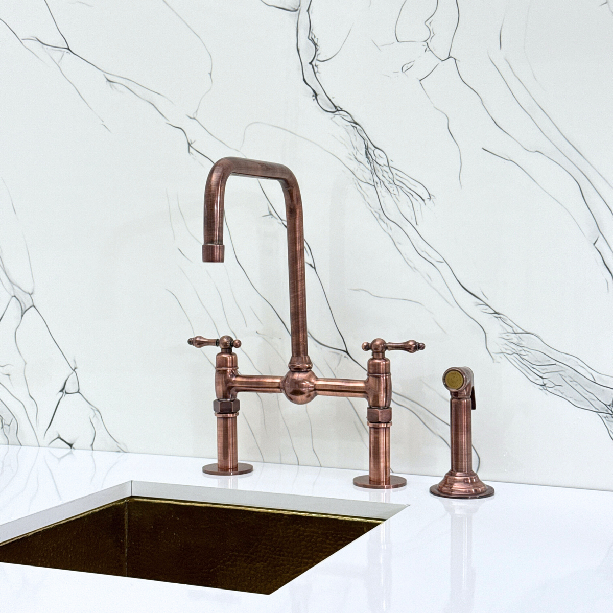Antique Copper Classic Bridge Kitchen Faucet with Lever Handles – Grosvenor – alternate view 11