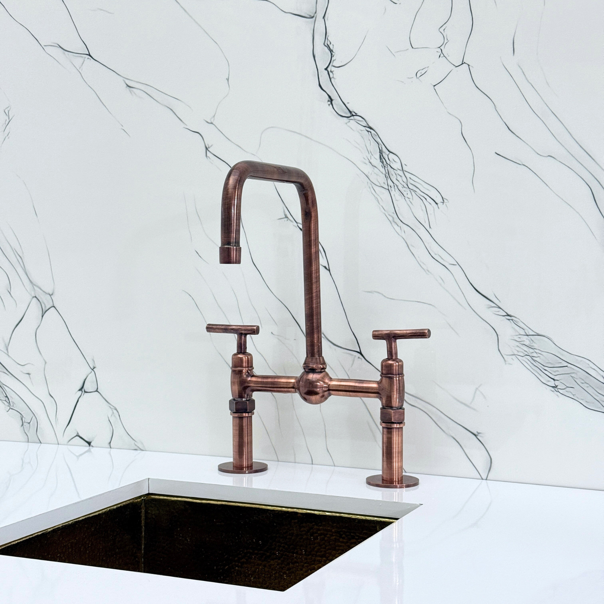 Antique Copper Classic Bridge Kitchen Faucet with Lever Handles – Grosvenor – alternate view 8