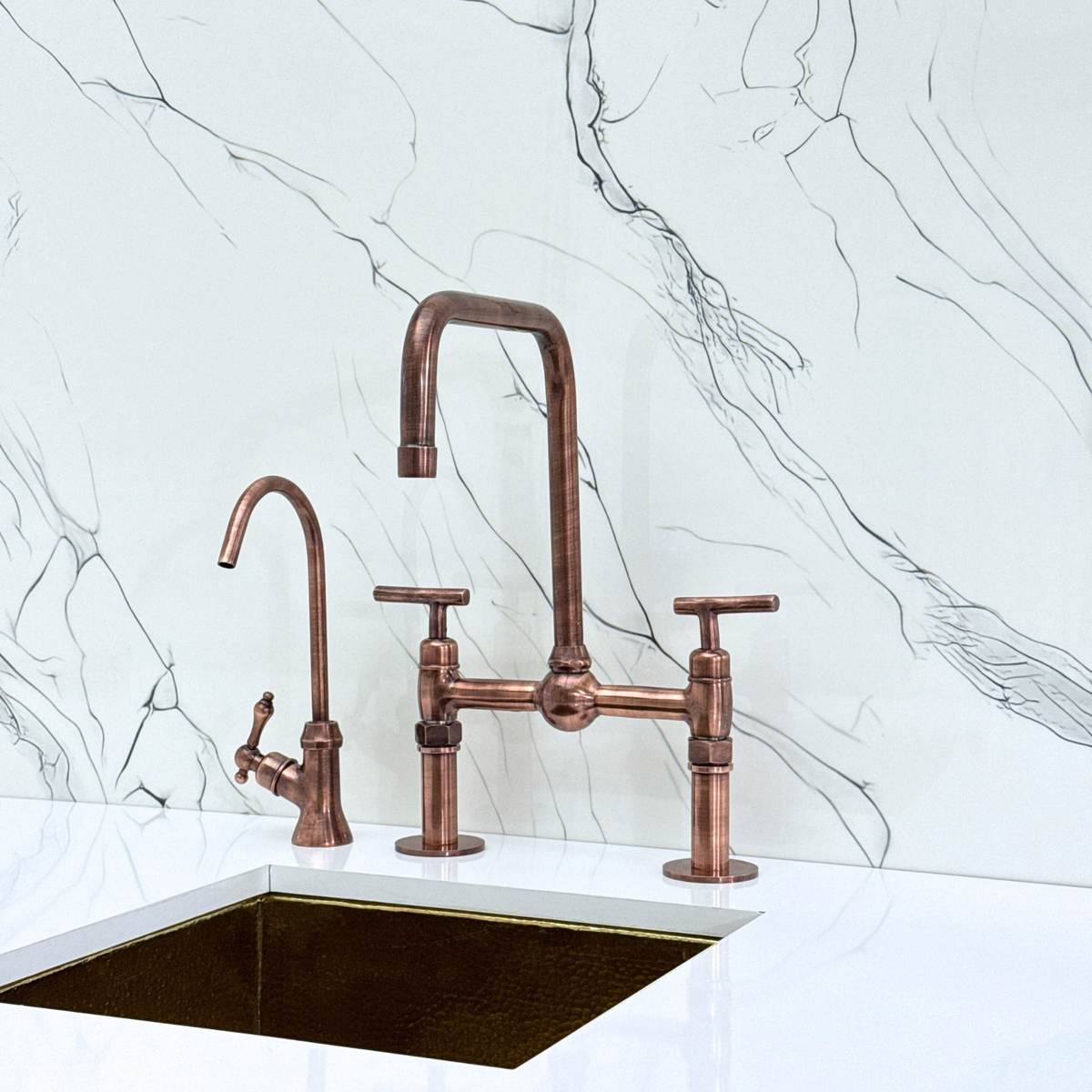Antique Copper Classic Bridge Kitchen Faucet with Lever Handles – Grosvenor – alternate view 10