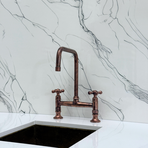 Antique Copper Classic Bridge Kitchen Faucet with Cross Handles – Whitmore – alternate view 7