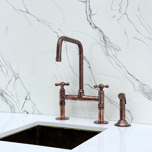 Antique Copper Classic Bridge Kitchen Faucet with Cross Handles – Lancaster – alternate view 11