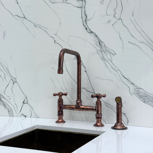Antique Copper Classic Bridge Kitchen Faucet with Cross Handles – Whitmore – alternate view 11