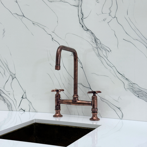 Antique Copper Classic Bridge Kitchen Faucet with Cross Handles – Whitmore – alternate view 8