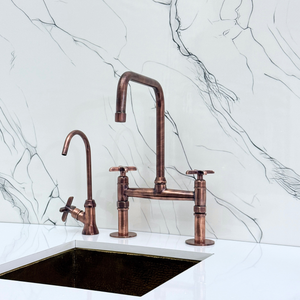 Antique Copper Classic Bridge Kitchen Faucet with Cross Handles – Lancaster – alternate view 10