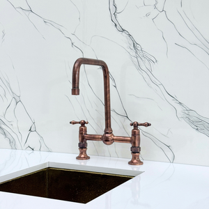 Antique Copper Classic Bridge Kitchen Faucet with Lever Handles – Harrington – alternate view 7