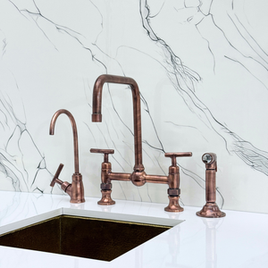 Antique Copper Classic Bridge Kitchen Faucet with Lever Handles – Harrington – alternate view 4