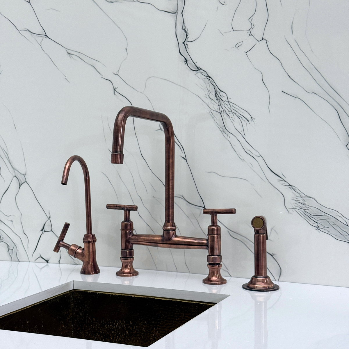 Antique Copper Classic Bridge Kitchen Faucet with Lever Handles – Whitmore – alternate view 4
