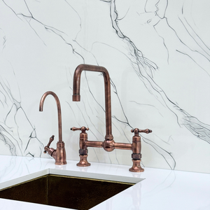 Antique Copper Classic Bridge Kitchen Faucet with Lever Handles – Harrington – alternate view 9