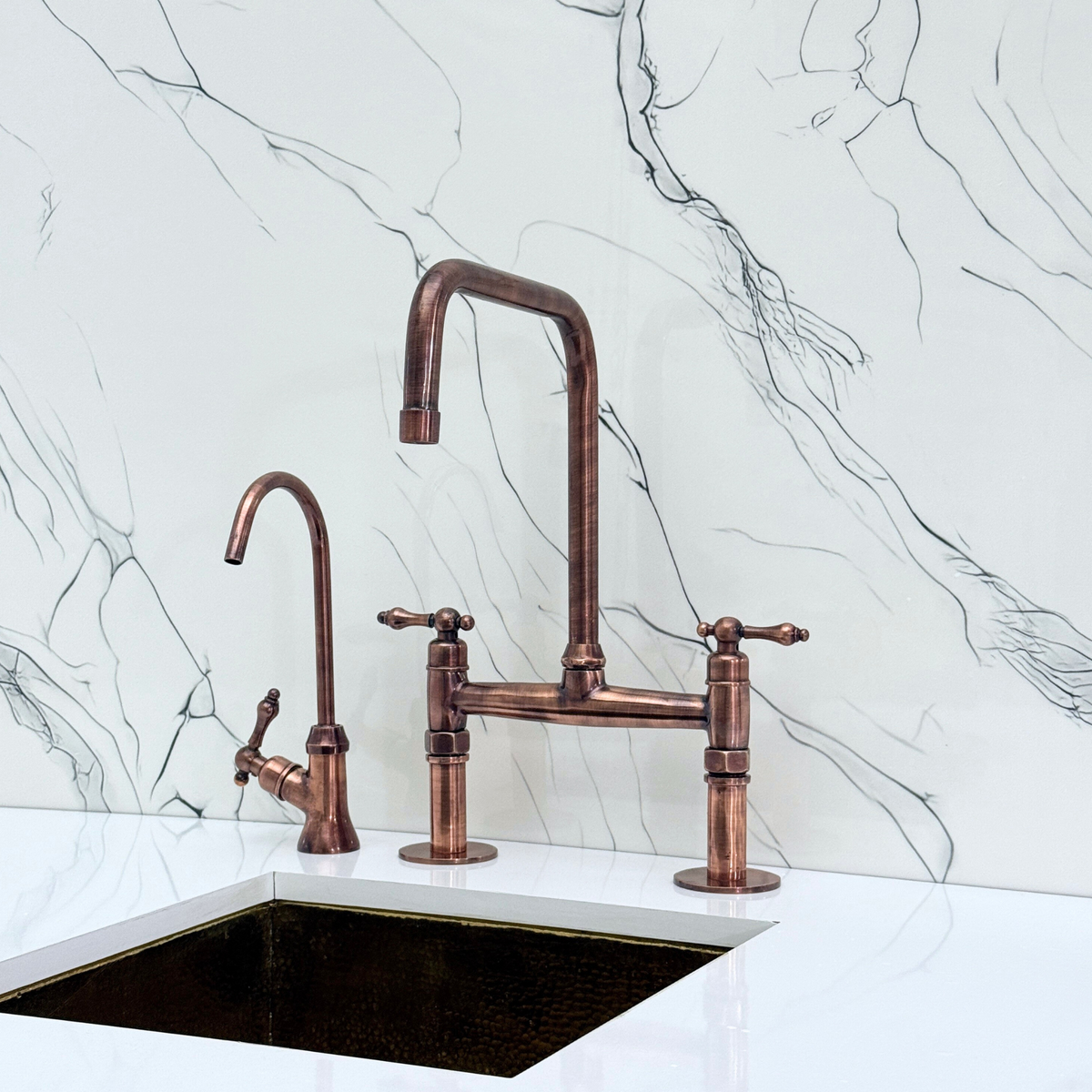 Antique Copper Classic Bridge Kitchen Faucet with Lever Handles – Lancaster – alternate view 9