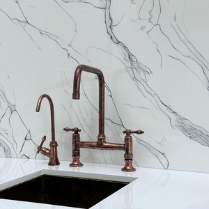 Antique Copper Classic Bridge Kitchen Faucet with Lever Handles – Whitmore – alternate view 9
