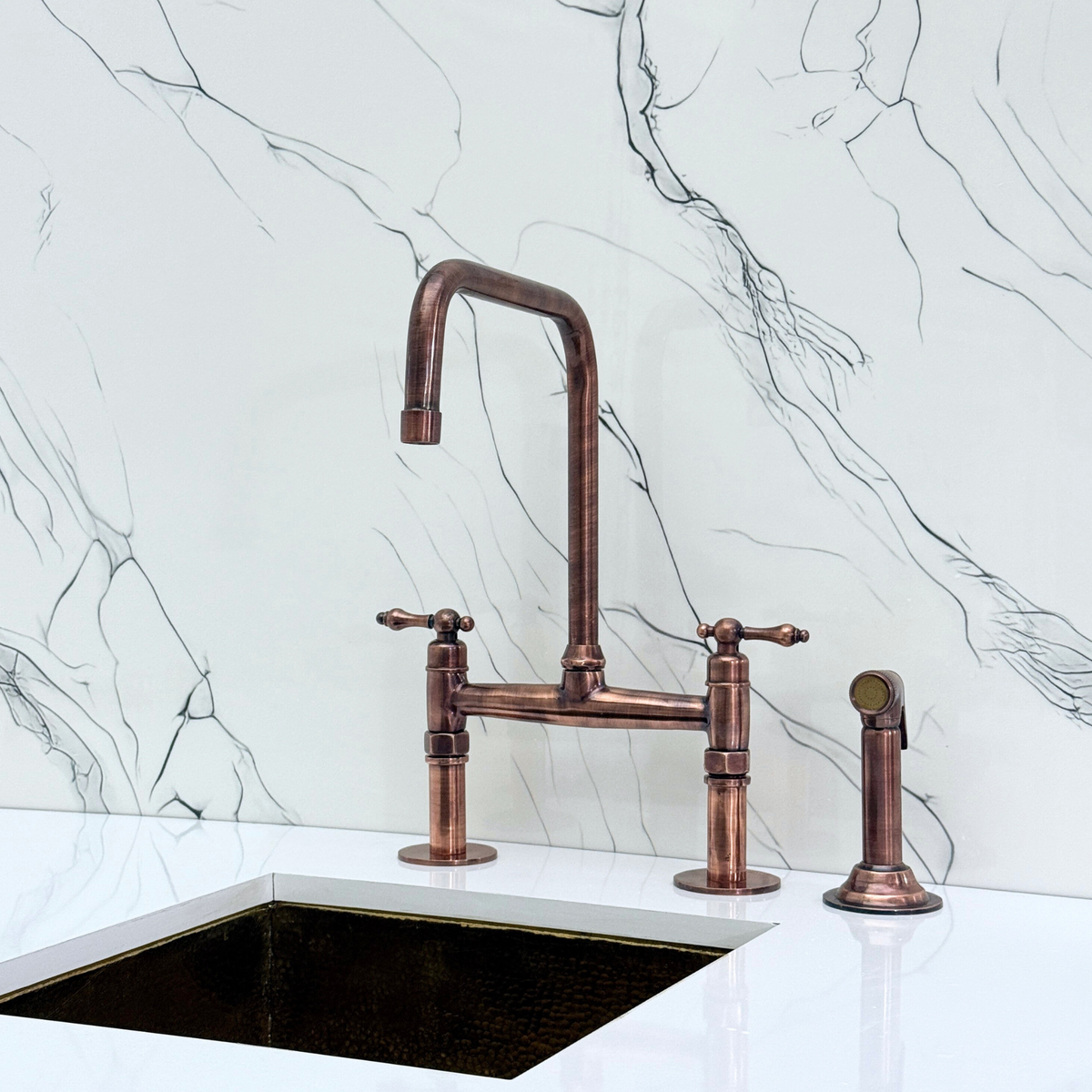 Antique Copper Classic Bridge Kitchen Faucet with Lever Handles – Lancaster – alternate view 11