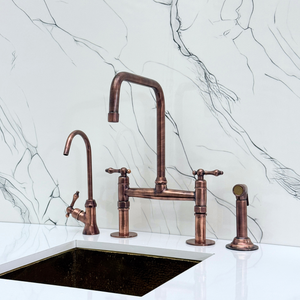 Antique Copper Classic Bridge Kitchen Faucet with Lever Handles – Lancaster