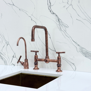 Antique Copper Classic Bridge Kitchen Faucet with Lever Handles – Harrington – alternate view 10