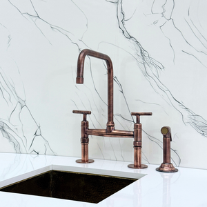 Antique Copper Classic Bridge Kitchen Faucet with Lever Handles – Lancaster – alternate view 12