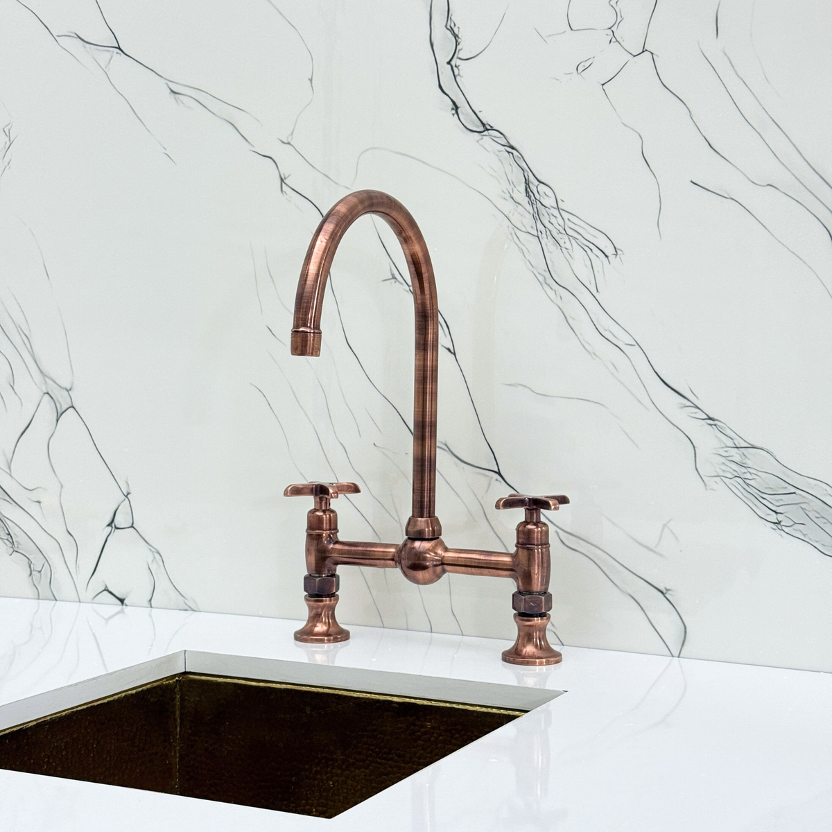 Antique Copper Bridge Kitchen Faucet with Cross Handles – Ellington – alternate view 8
