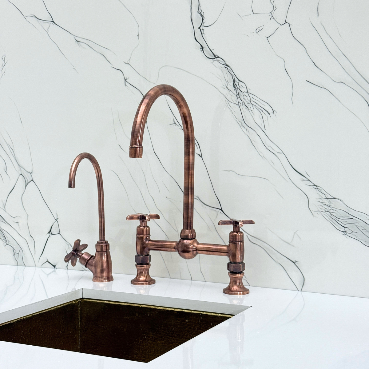 Antique Copper Bridge Kitchen Faucet with Cross Handles – Ellington – alternate view 10