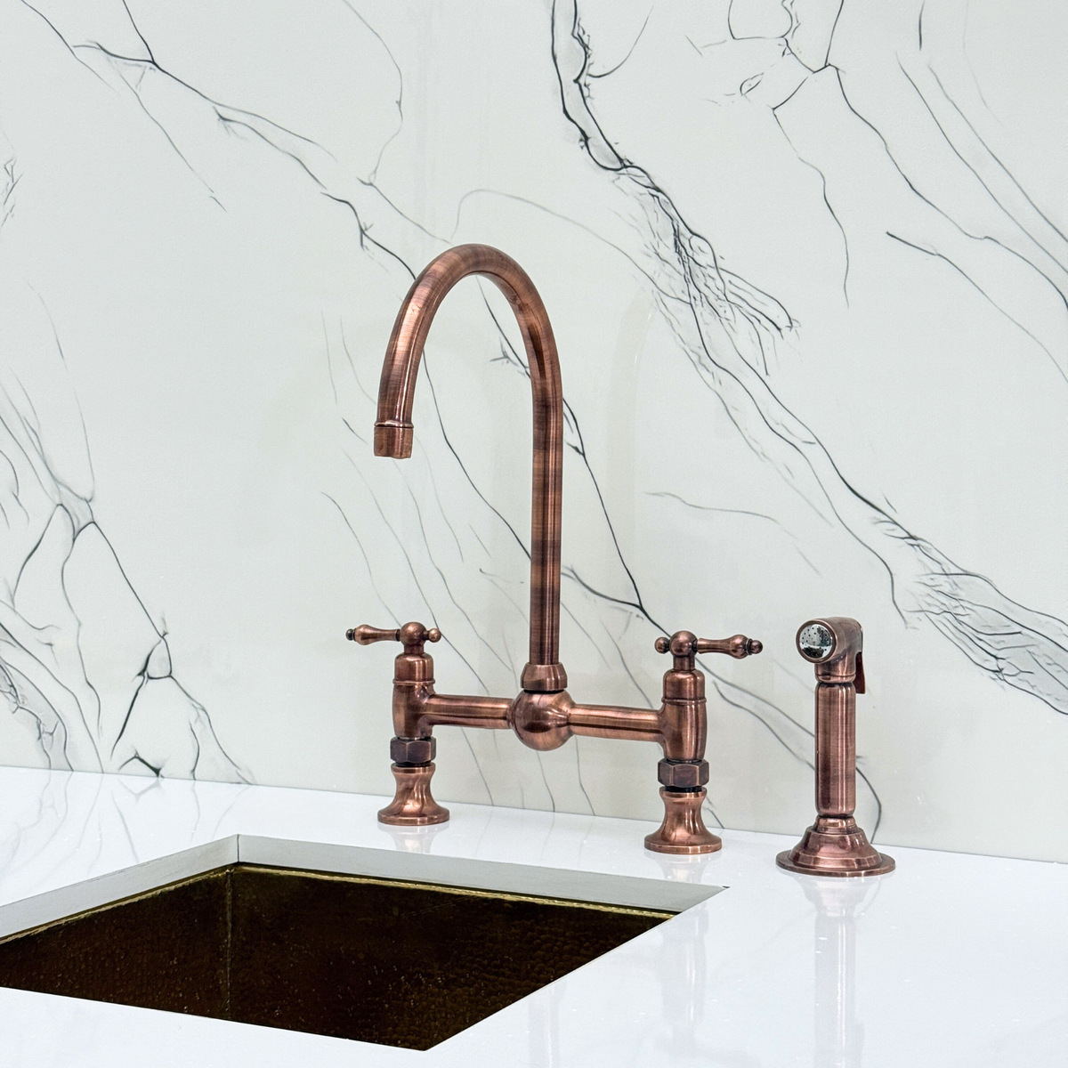 Antique Copper Bridge Kitchen Faucet with Lever Handles – Ellington – alternate view 11