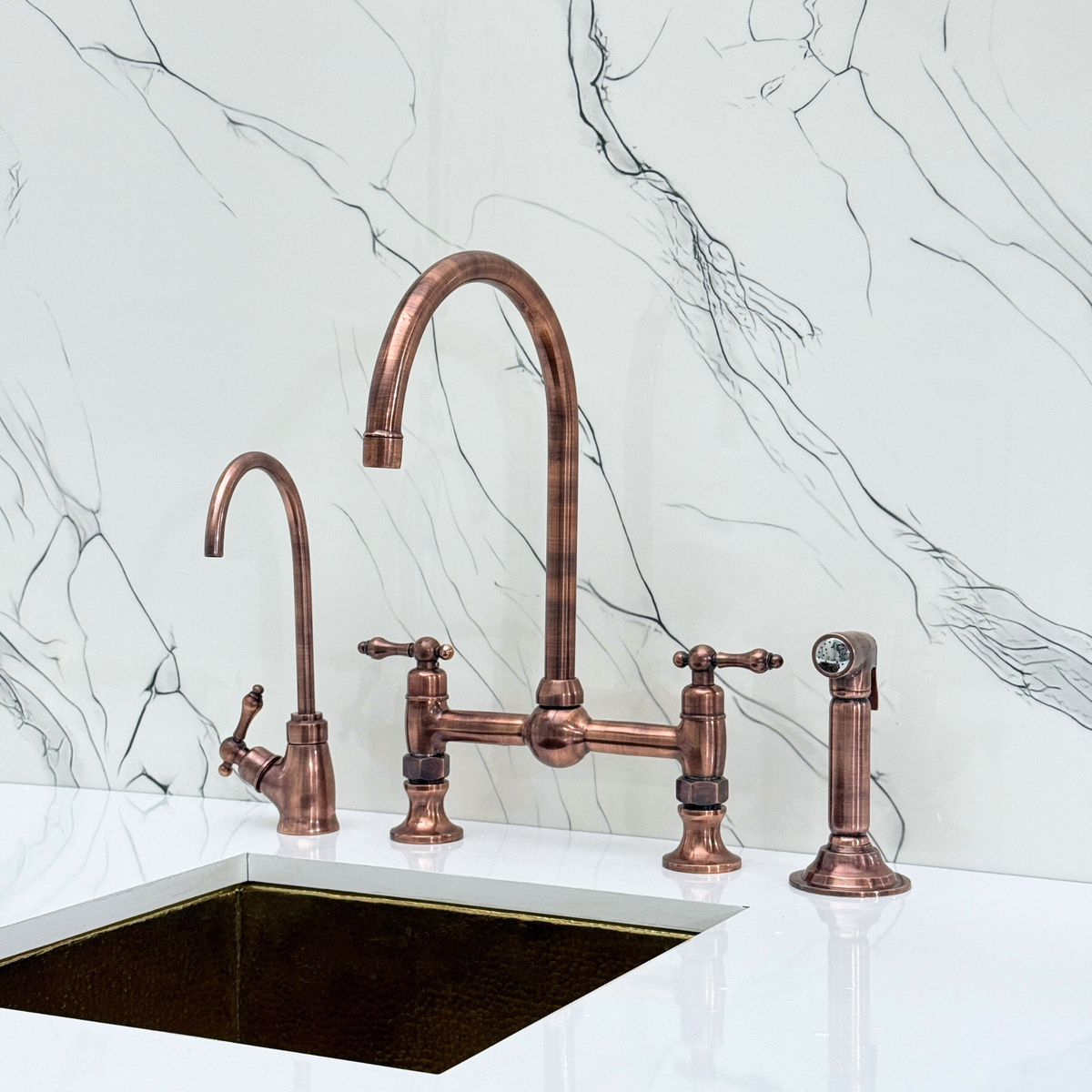 Antique Copper Bridge Kitchen Faucet with Lever Handles – Ellington