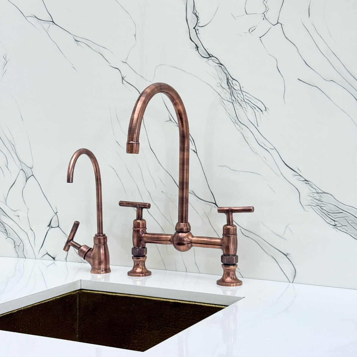 Antique Copper Bridge Kitchen Faucet with Lever Handles – Ellington – alternate view 10