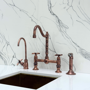 Antique Copper Victorian Bridge Kitchen Faucet with Cross Handles – Finsbury – alternate view 4