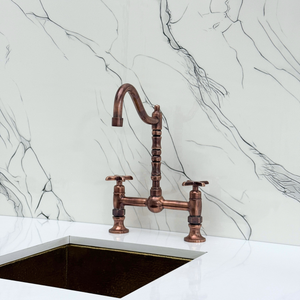 Antique Copper Victorian Bridge Kitchen Faucet with Cross Handles – Finsbury – alternate view 8